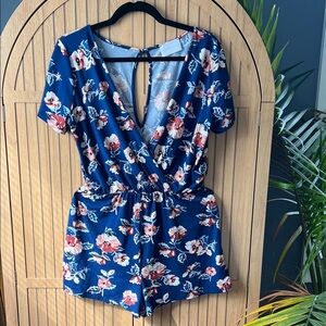 French Grey Floral Kids One Piece in Navy and Pink
